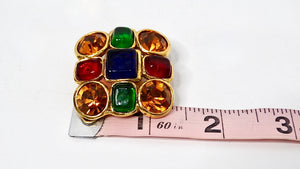 1980s Chanel Large Multicolor Gripoix Gold Tone Earrings