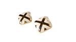 1980s Cream Enamel & 14k Gold Plated Chunky Square Clip-On Earrings