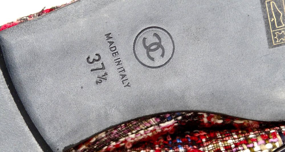 Chanel Tweed Lizard Interlocking CC Cap Toe Ballet Flats