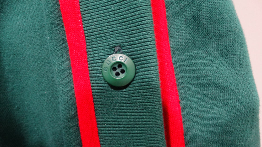 Gucci Green & Red Trim Cotton Logo Patch Cardigan circa 1980s