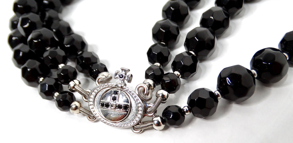 Vivienne Westwood Thee-Row Black Agate Crystal Beaded Orb Choker Necklace