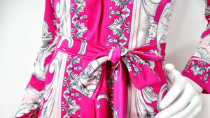 Versace Hot Pink Cutout Baroque Print Long-Sleeve Belted Dress