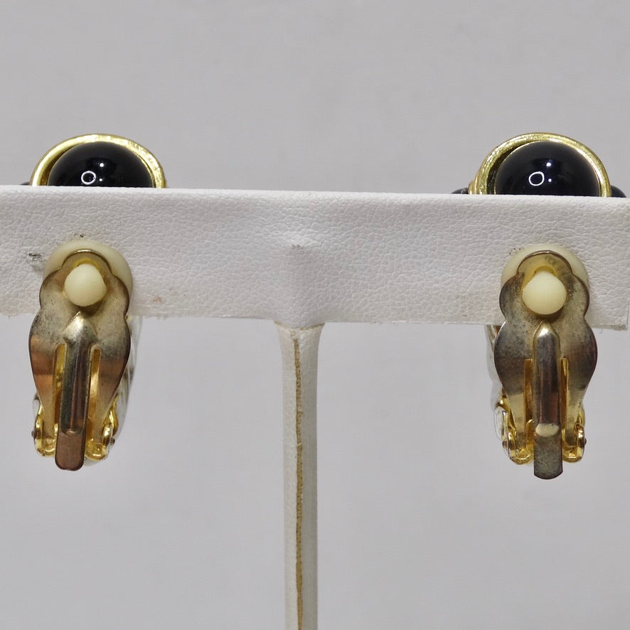 David Yurman Inspired Gold and Silver Tone Onyx Huggie Earrings