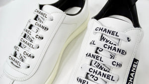 Chanel White & Black Calfskin Leather Sneakers