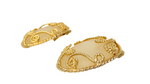 1980s Escada Large Matte Resin Clip-On Earrings With Ornate Gold Tone Detailing