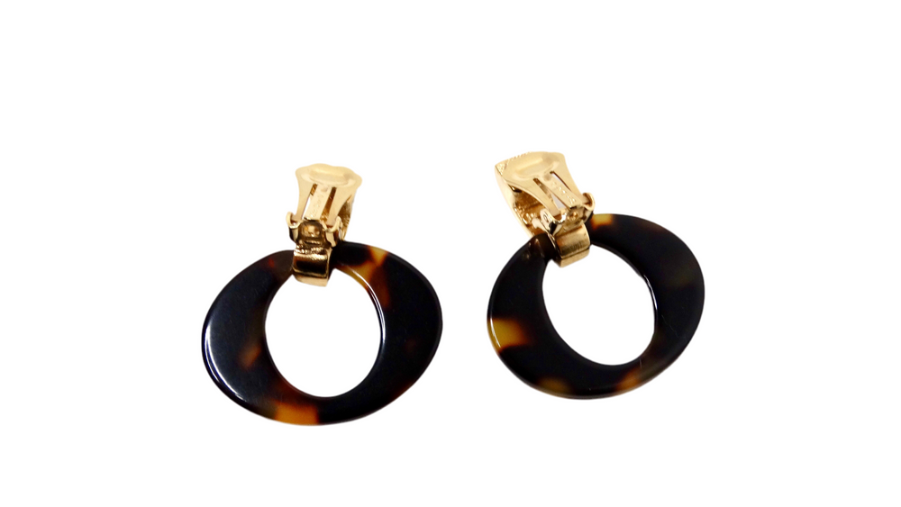 John Galliano for Christian Dior Tortoise Clip-On Hoop Earrings circa Y2K