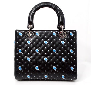 Christian Dior Black Calfskin Embroidered Flower Lady Dior Handbag circa 2015