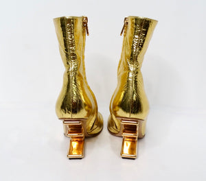 Fendi Gold-Tone Laminated Craquele Nappa Fendi First Booties