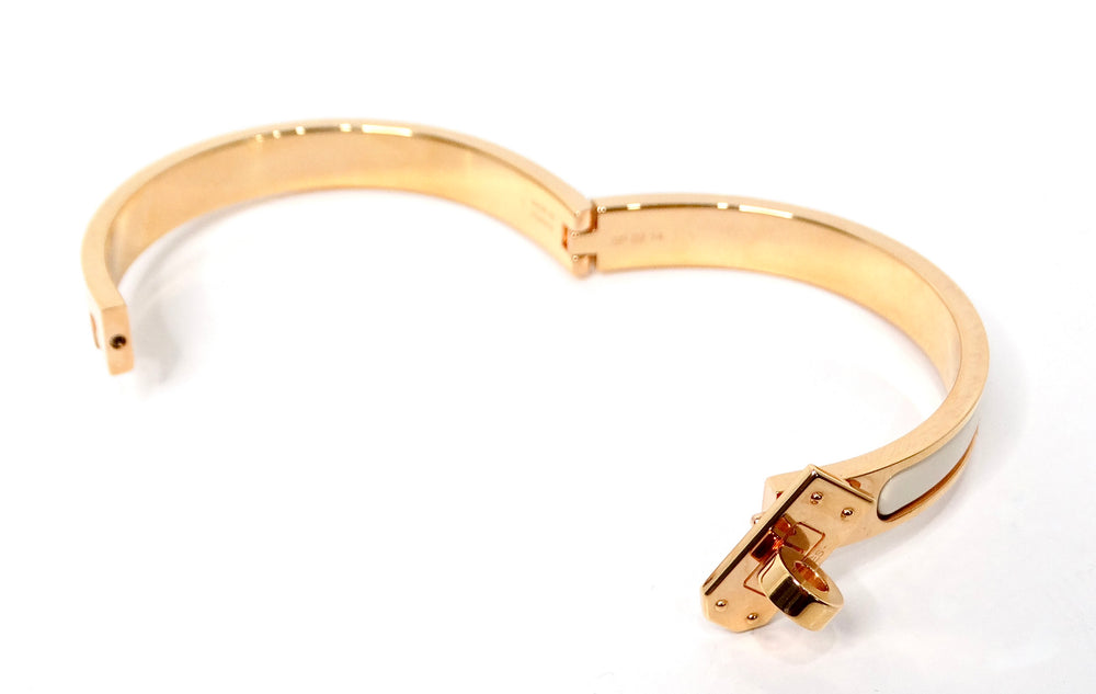 Hermes Clic Kelly 18k Gold Plated & White Enamel Bangle Bracelet