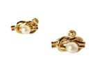 Vintage Tiffany Inspired 14k Yellow Plated Gold Costume Pearl Knot Earrings