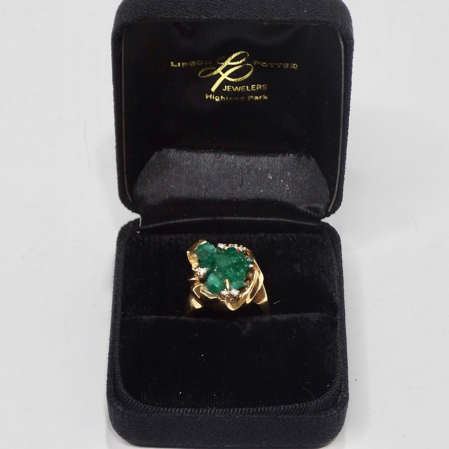 Emerald Uncut Diamond Cocktail Ring