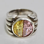 Silver 925 Pink and Yellow Quartz Ring Circa 1960