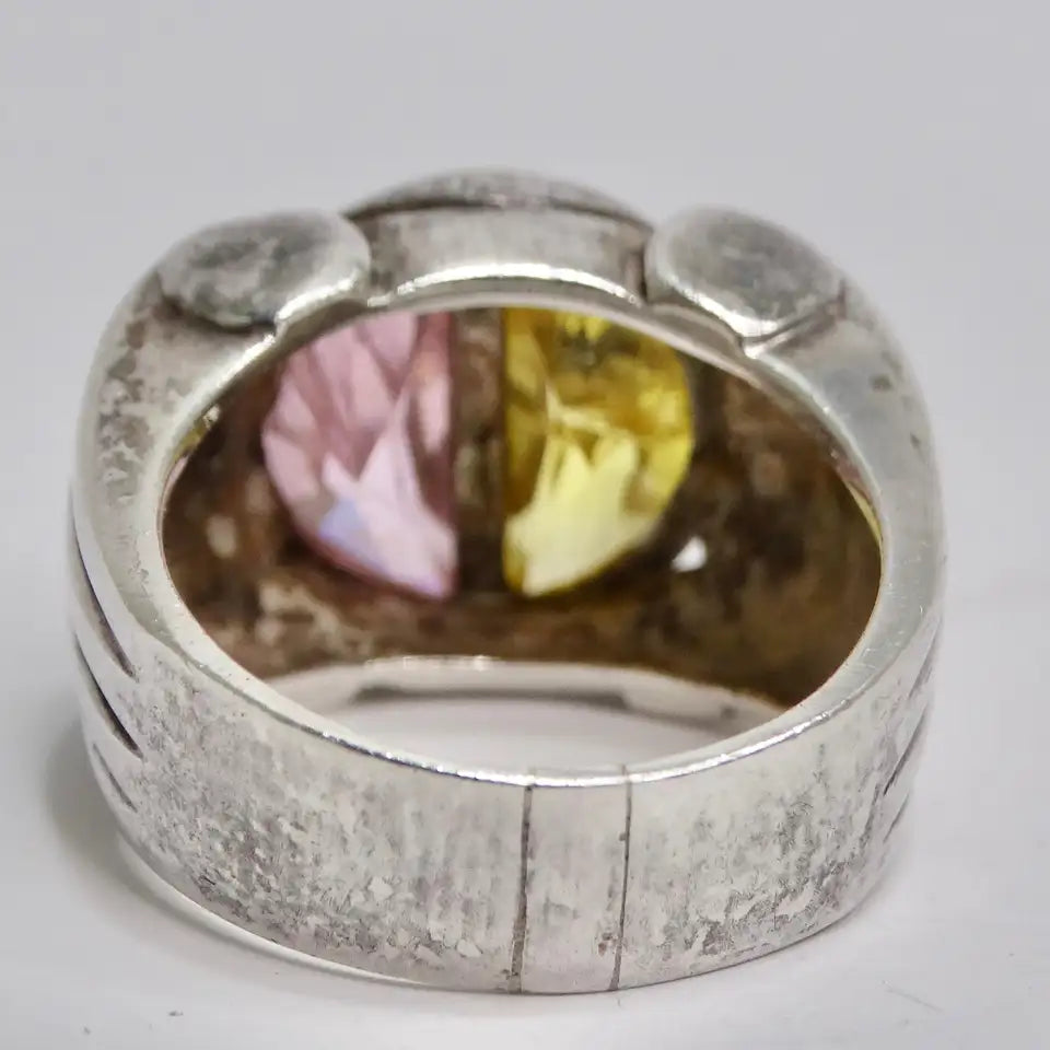 Silver 925 Pink and Yellow Quartz Ring Circa 1960