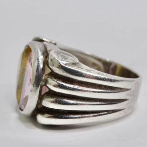 Silver 925 Pink and Yellow Quartz Ring Circa 1960