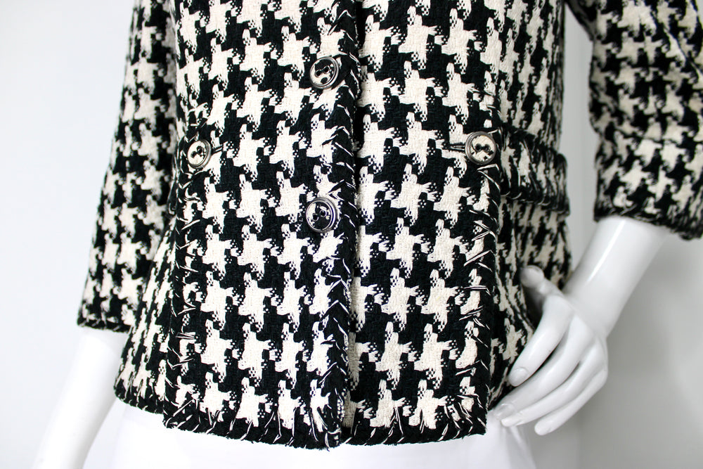 Chanel Black & White Houndstooth Tweed Jacket circa 2008