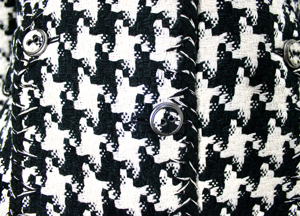 Chanel Black & White Houndstooth Tweed Jacket circa 2008