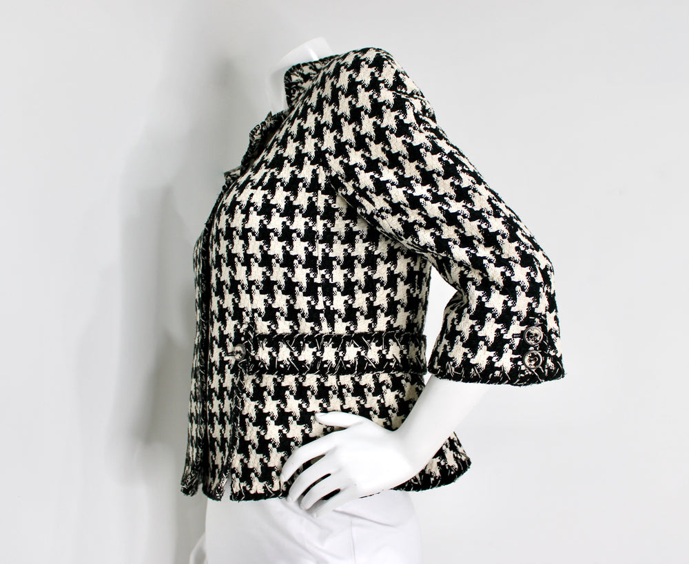 Chanel Black & White Houndstooth Tweed Jacket circa 2008