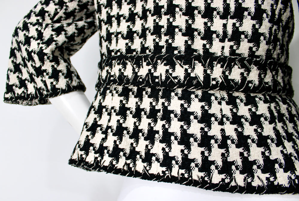 Chanel Black & White Houndstooth Tweed Jacket circa 2008