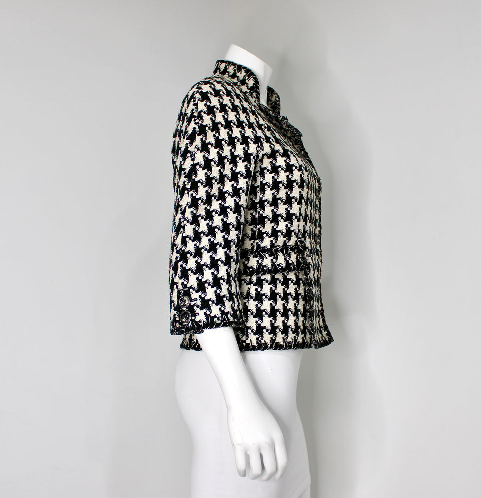 Chanel Black & White Houndstooth Tweed Jacket circa 2008