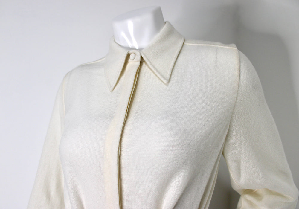 Chloe Eden White Cashmere & Wool Button-Down Dress circa 2023