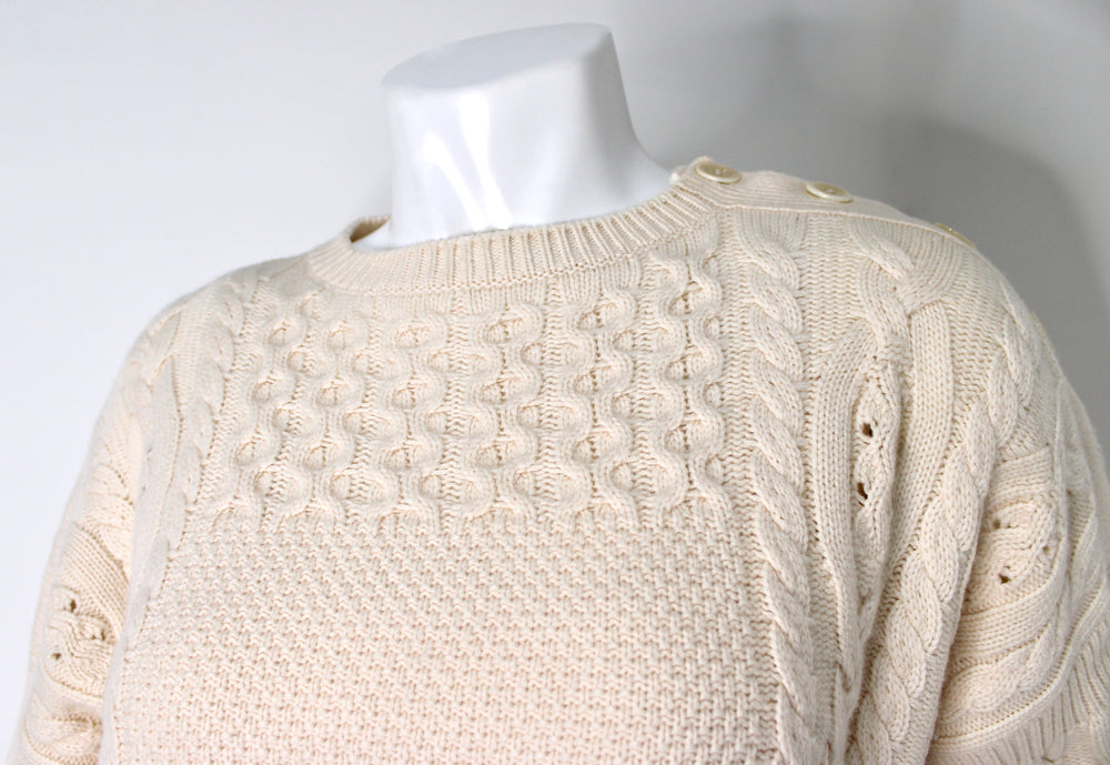 Loro Piana Cream Cashmere Cable Knit Sweater