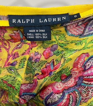 Y2K Ralph Lauren Silk Yellow Floral Print Skirt