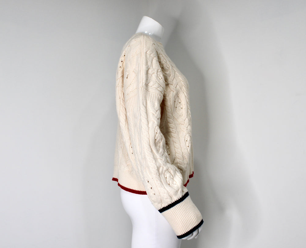Loro Piana Cream Cashmere Cable Knit Sweater