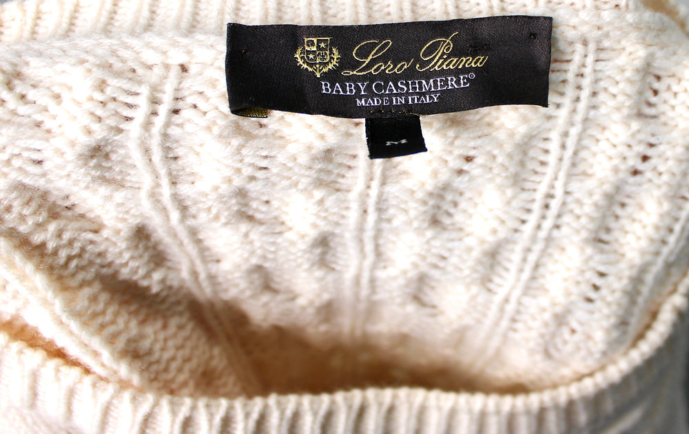 Loro Piana Cream Cashmere Cable Knit Sweater