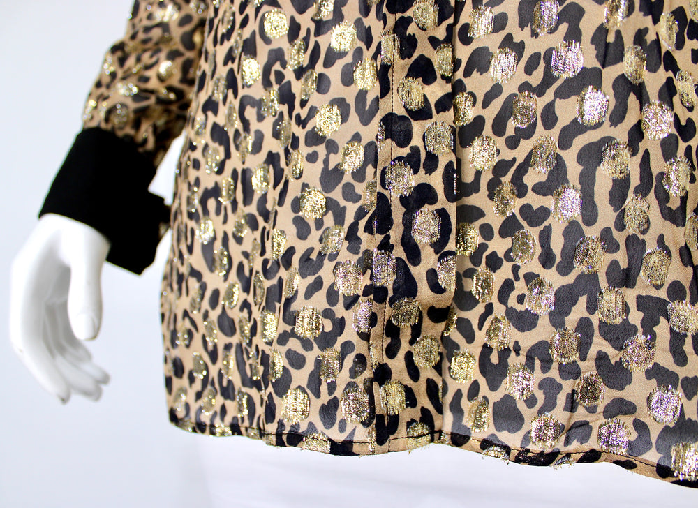 Golden Goose Leopard Print Lamé Long-Sleeve Button-Up Blouse