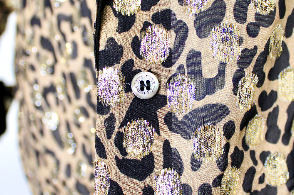Golden Goose Leopard Print Lamé Long-Sleeve Button-Up Blouse