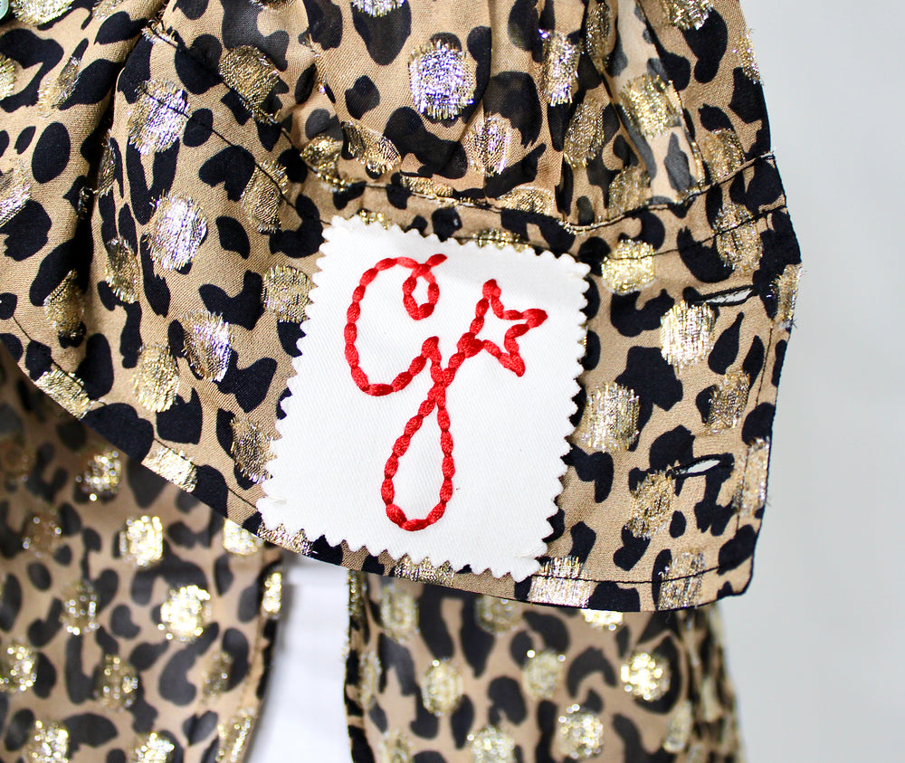 Golden Goose Leopard Print Lamé Long-Sleeve Button-Up Blouse