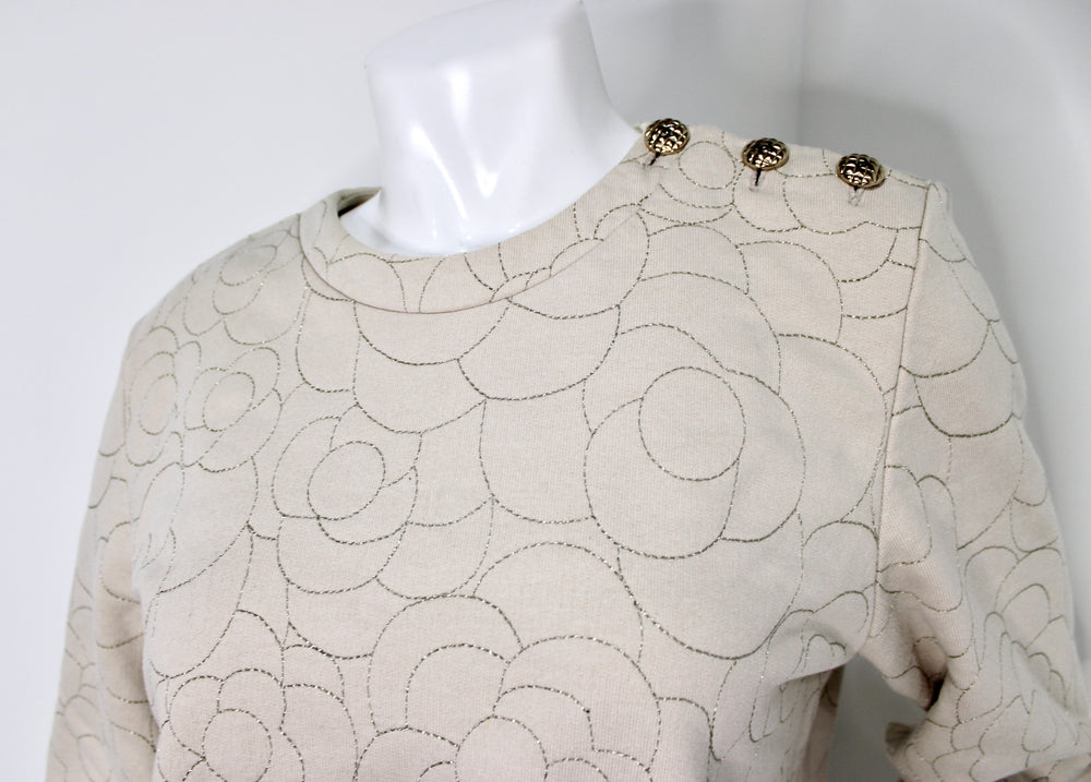 Chanel Camellia Stitched Beige Cotton Crewneck Sweatshirt circa 2018
