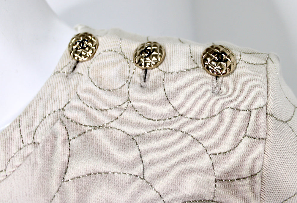 Chanel Camellia Stitched Beige Cotton Crewneck Sweatshirt circa 2018