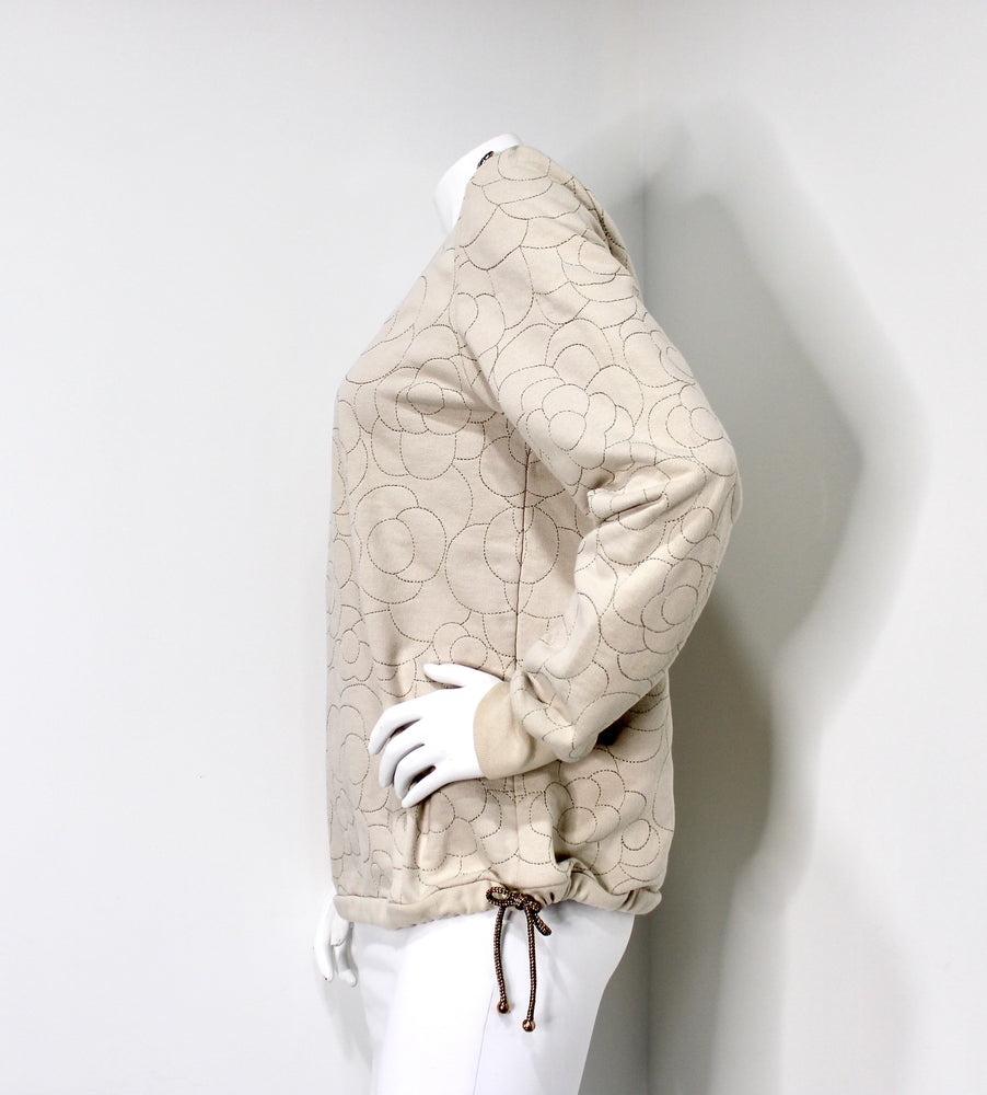 Chanel Camellia Stitched Beige Cotton Crewneck Sweatshirt circa 2018