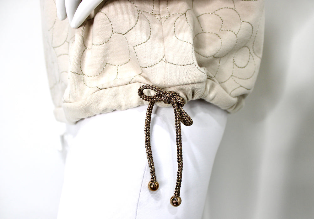 Chanel Camellia Stitched Beige Cotton Crewneck Sweatshirt circa 2018