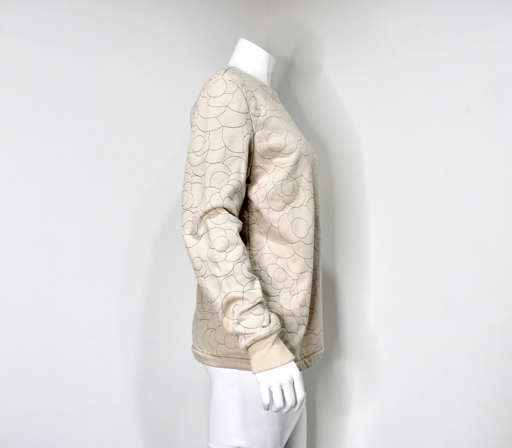 Chanel Camellia Stitched Beige Cotton Crewneck Sweatshirt circa 2018