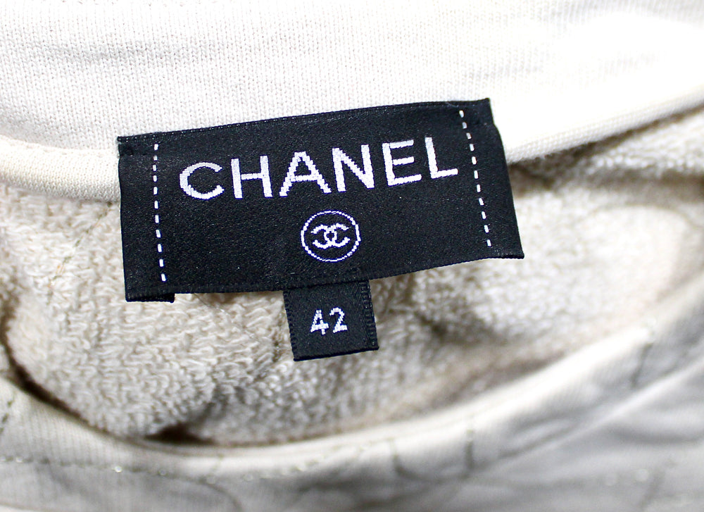 Chanel Camellia Stitched Beige Cotton Crewneck Sweatshirt circa 2018