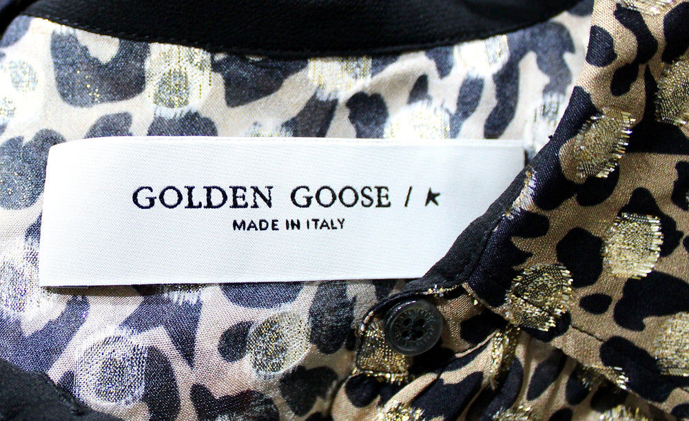 Golden Goose Leopard Print Lamé Long-Sleeve Button-Up Blouse