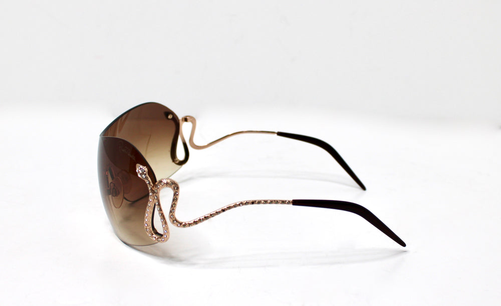 Roberto Cavalli Rhinestone Snake Motif Oversized Shield Sunglasses circa Y2K