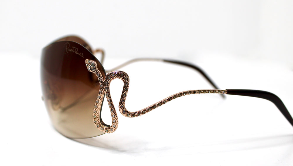 Roberto Cavalli Rhinestone Snake Motif Oversized Shield Sunglasses circa Y2K