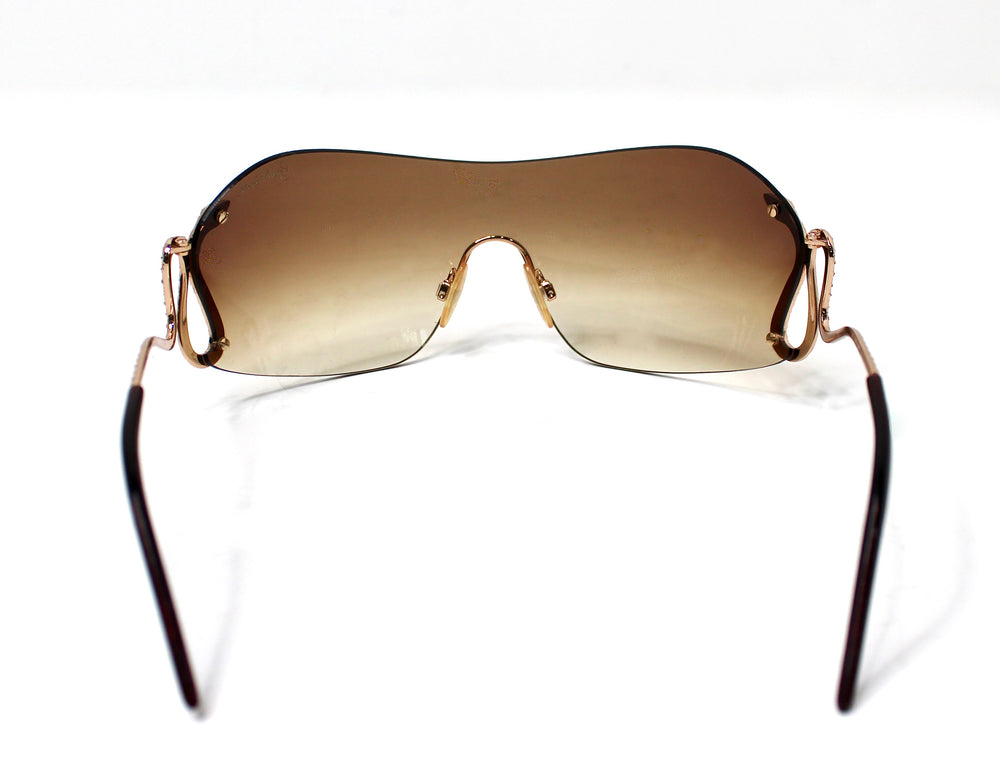 Roberto Cavalli Rhinestone Snake Motif Oversized Shield Sunglasses circa Y2K