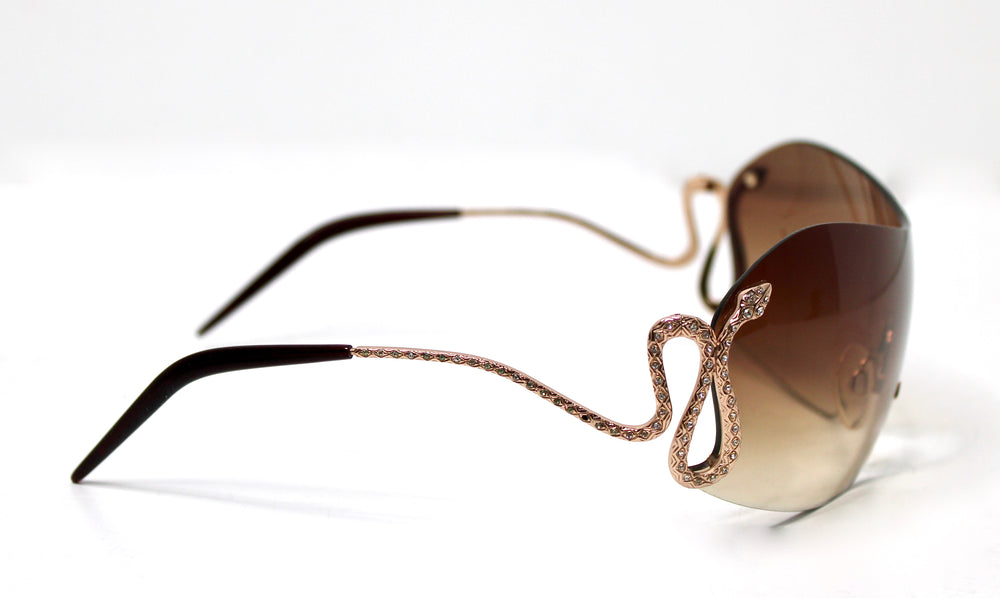 Roberto Cavalli Rhinestone Snake Motif Oversized Shield Sunglasses circa Y2K