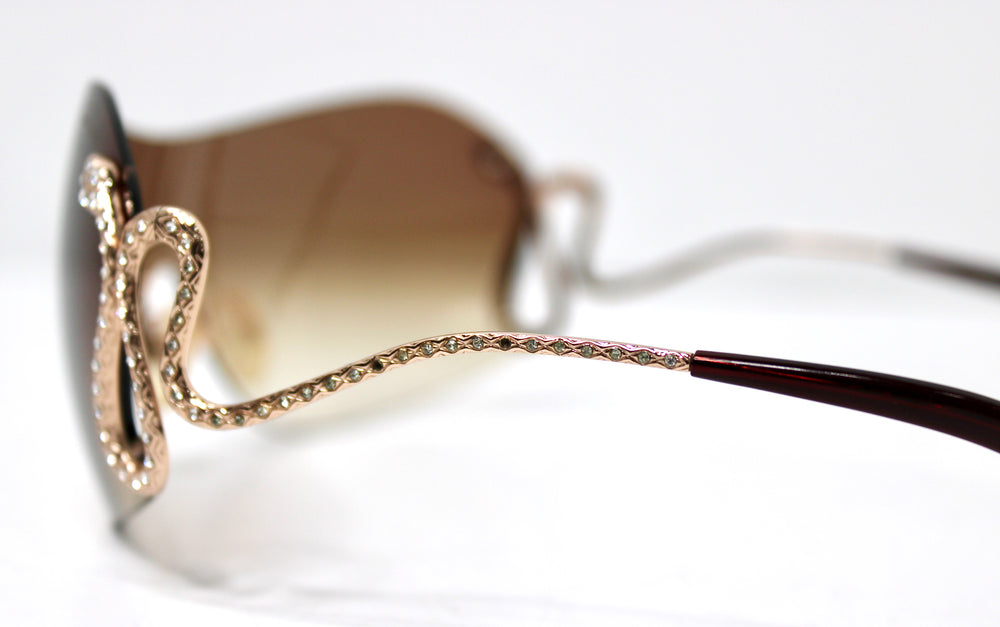 Roberto Cavalli Rhinestone Snake Motif Oversized Shield Sunglasses circa Y2K