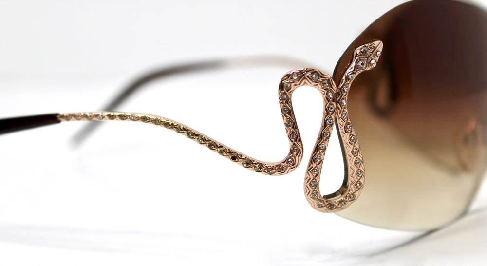 Roberto Cavalli Rhinestone Snake Motif Oversized Shield Sunglasses circa Y2K