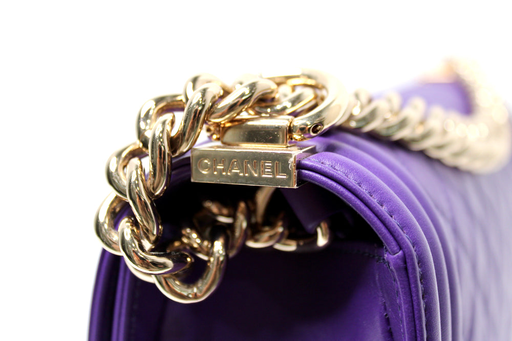 Chanel Purple Quilted Lambskin Medium Boy Handbag With Gold-Tone Hardware
