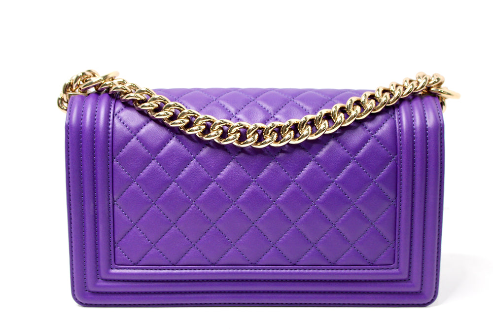 Chanel Purple Quilted Lambskin Medium Boy Handbag With Gold-Tone Hardware