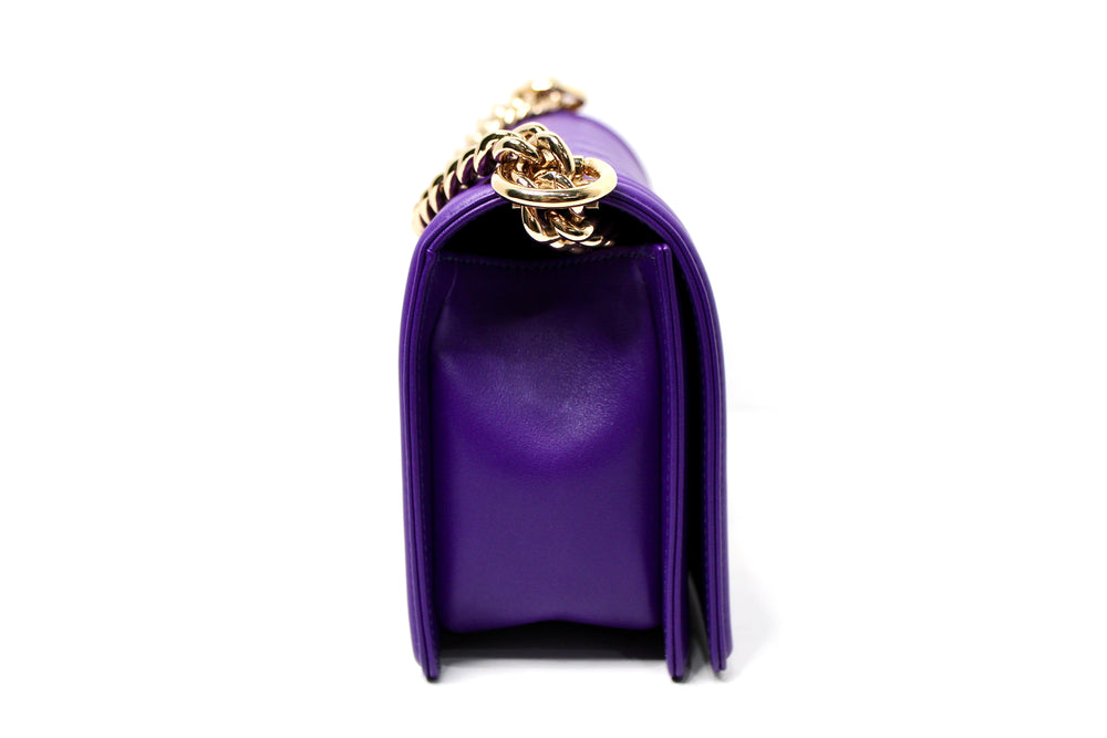 Chanel Purple Quilted Lambskin Medium Boy Handbag With Gold-Tone Hardware
