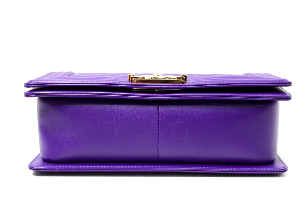 Chanel Purple Quilted Lambskin Medium Boy Handbag With Gold-Tone Hardware