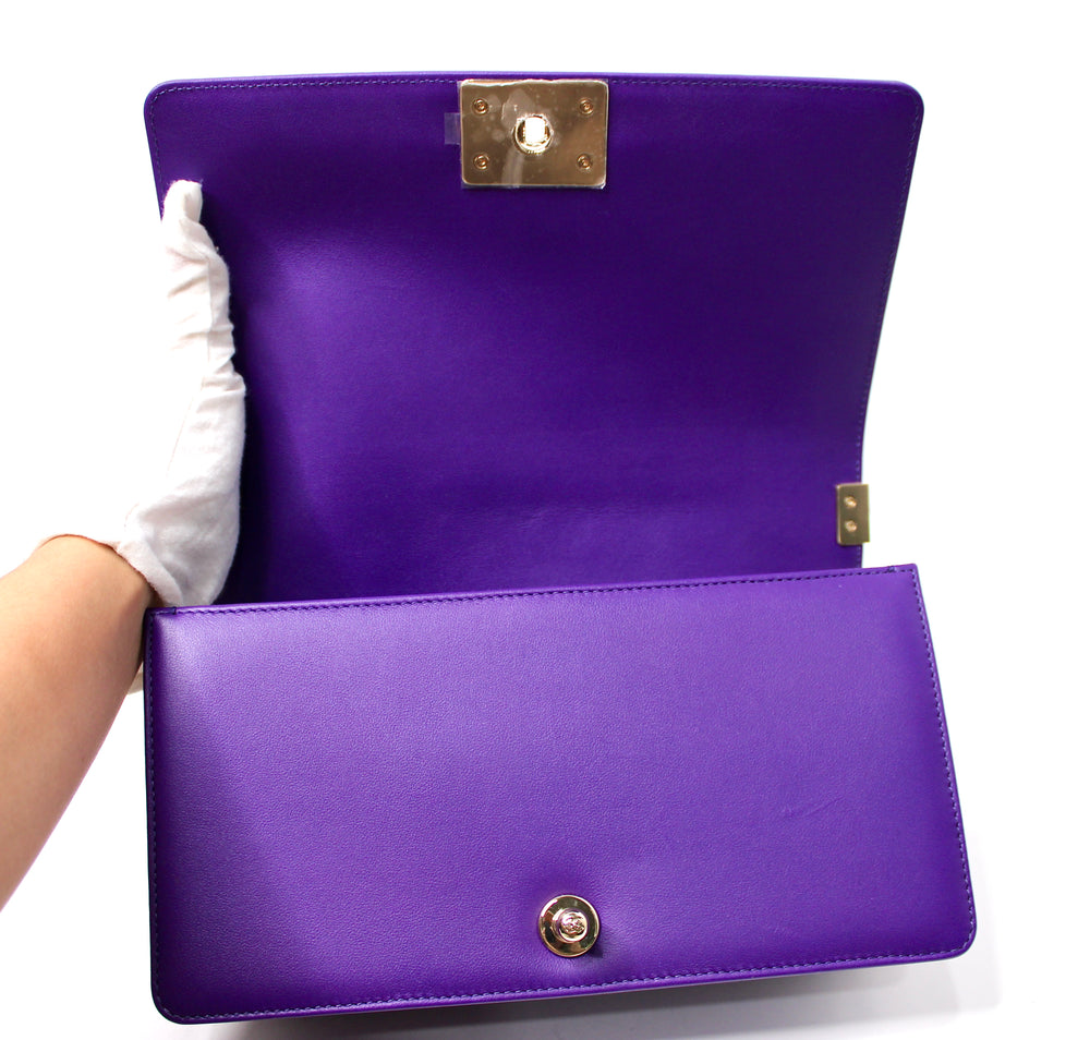 Chanel Purple Quilted Lambskin Medium Boy Handbag With Gold-Tone Hardware