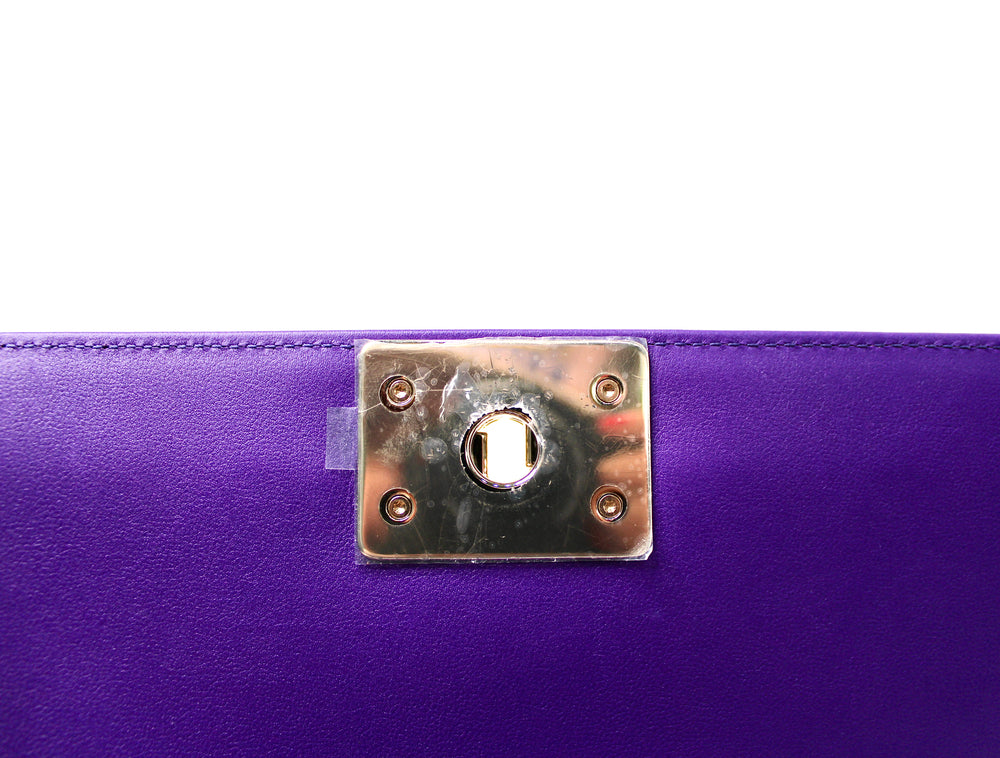 Chanel Purple Quilted Lambskin Medium Boy Handbag With Gold-Tone Hardware